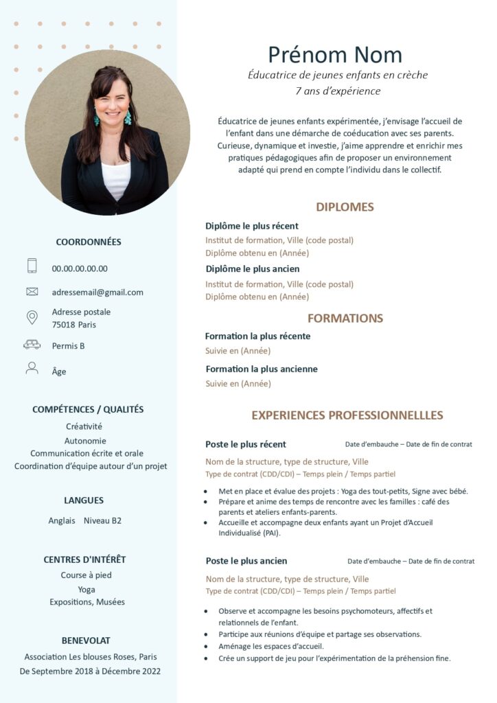 CV educatrice de jeunes enfants